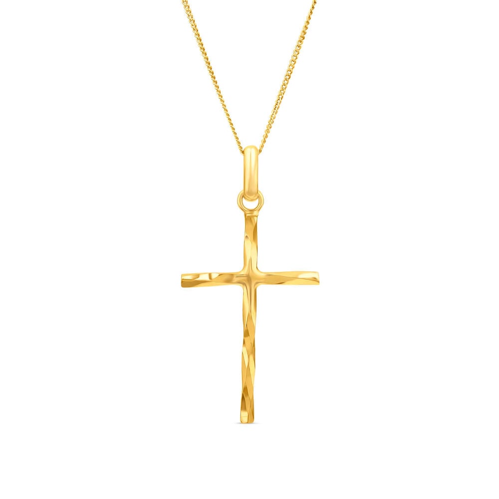 9ct Yellow Gold Diamond Cut Cross Pendant image number 0