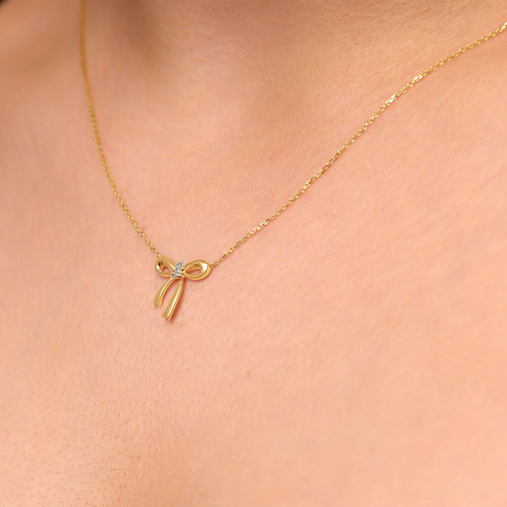 9ct Yellow Gold Diamond Bow Necklet image number 7