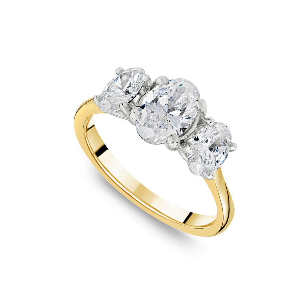 Born 18ct Yellow Gold 2ct Lab Grown 3 Stone Oval Diamond Ring image number 0