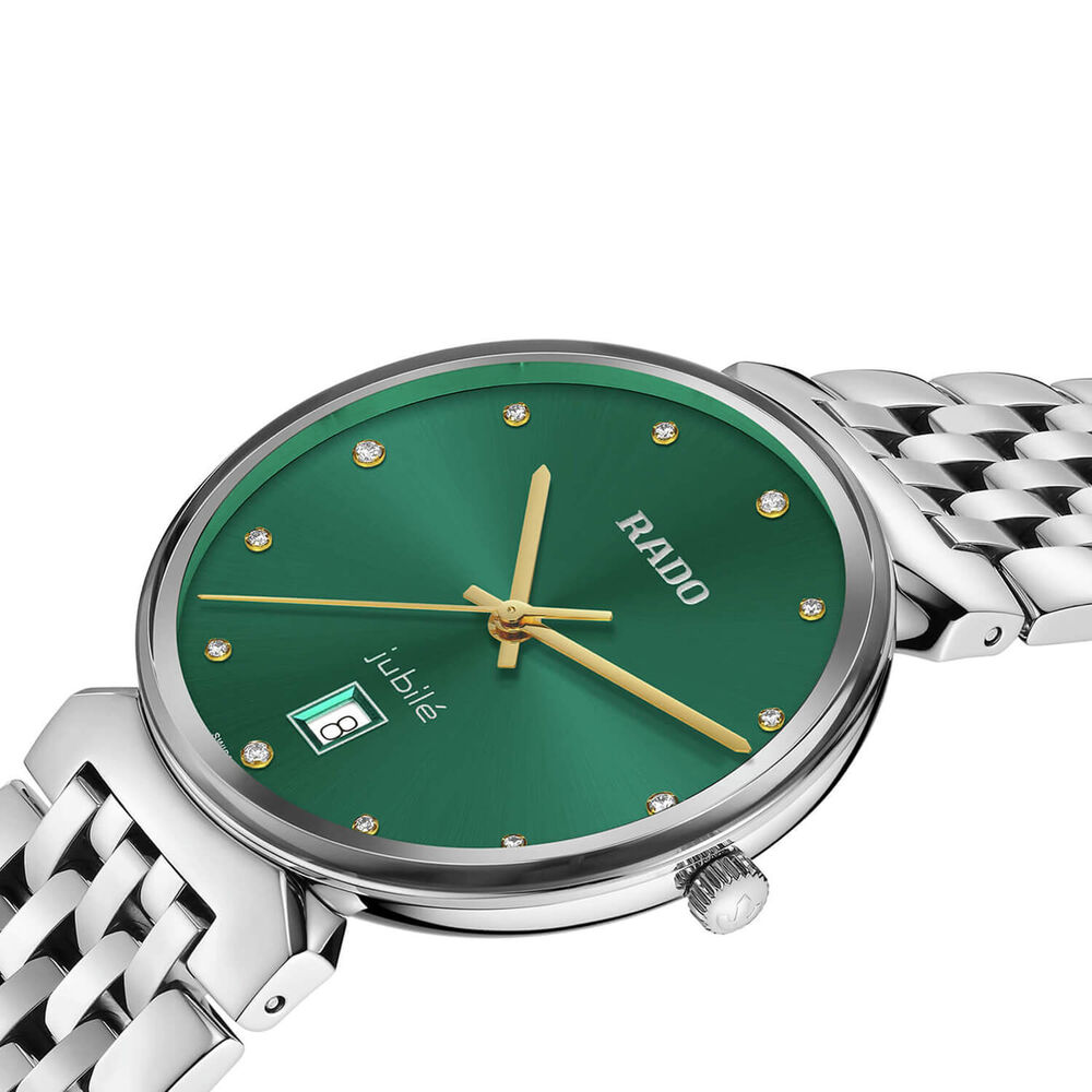 Rado Florence 38mm Green Dial Diamond Dots Steel Bracelet Watch image number 1