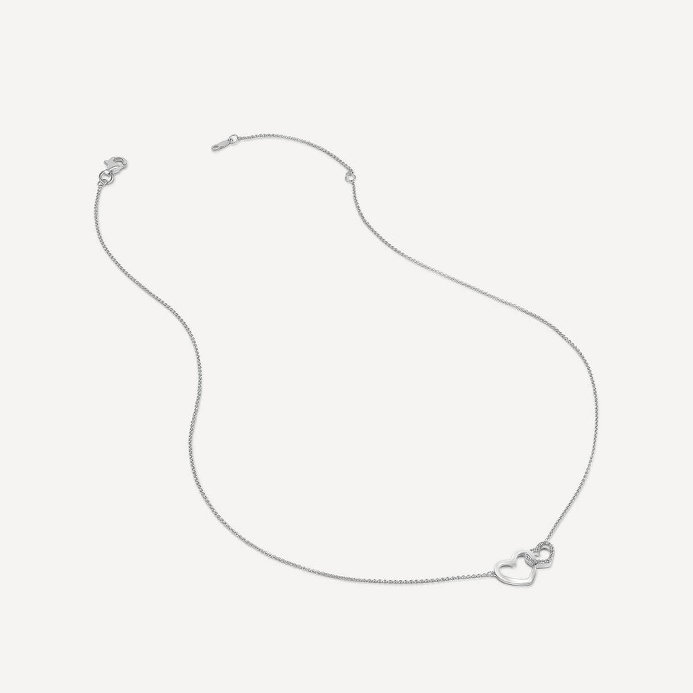 9ct White Gold Double Heart Diamond Set Necklet