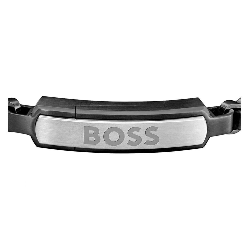 BOSS Devon Box Chain Black IP Logo Plate Bracelet