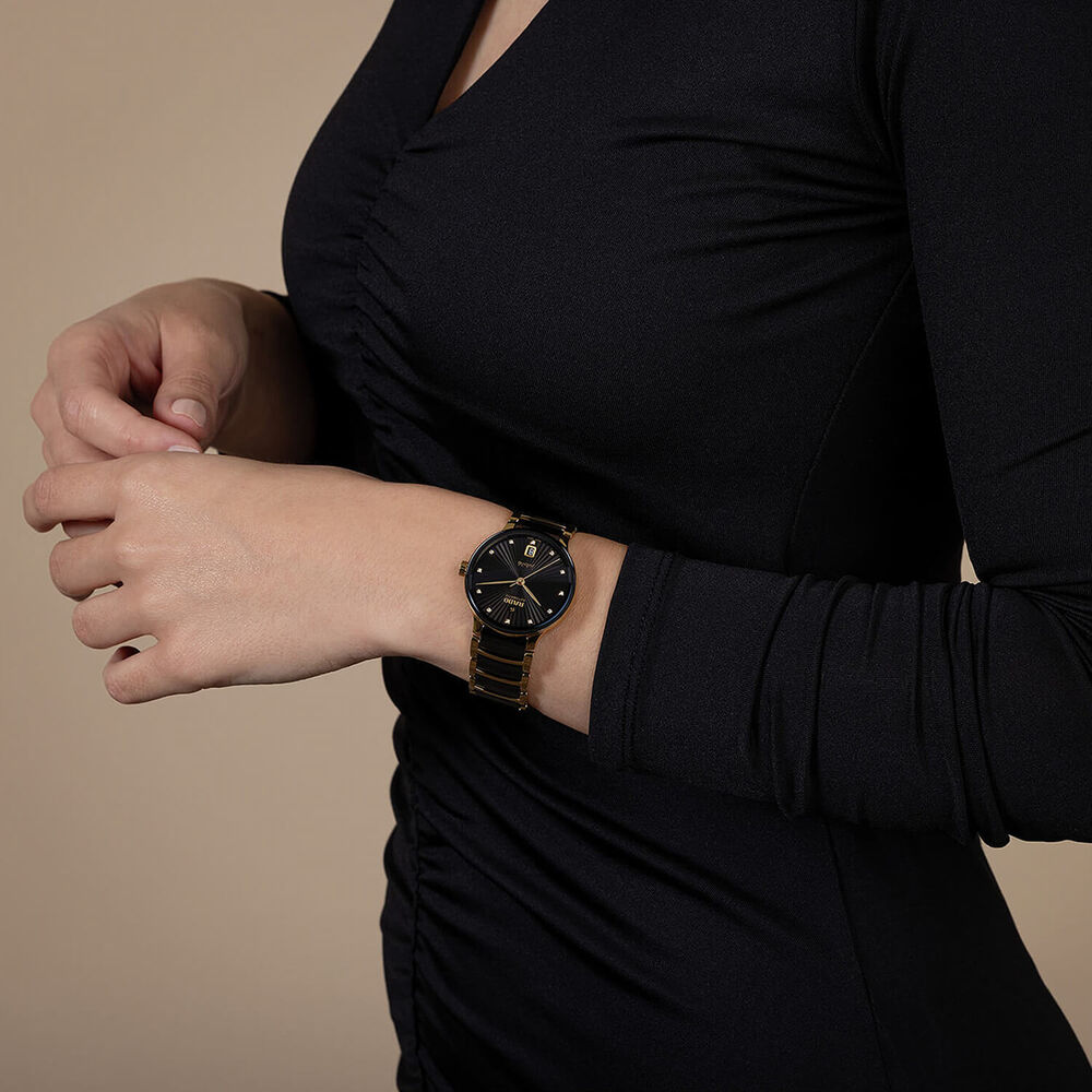Rado Automatic Diamonds 35mm Black Dial Ceramic & Gold PVD Steel Bracelet Watch image number 6
