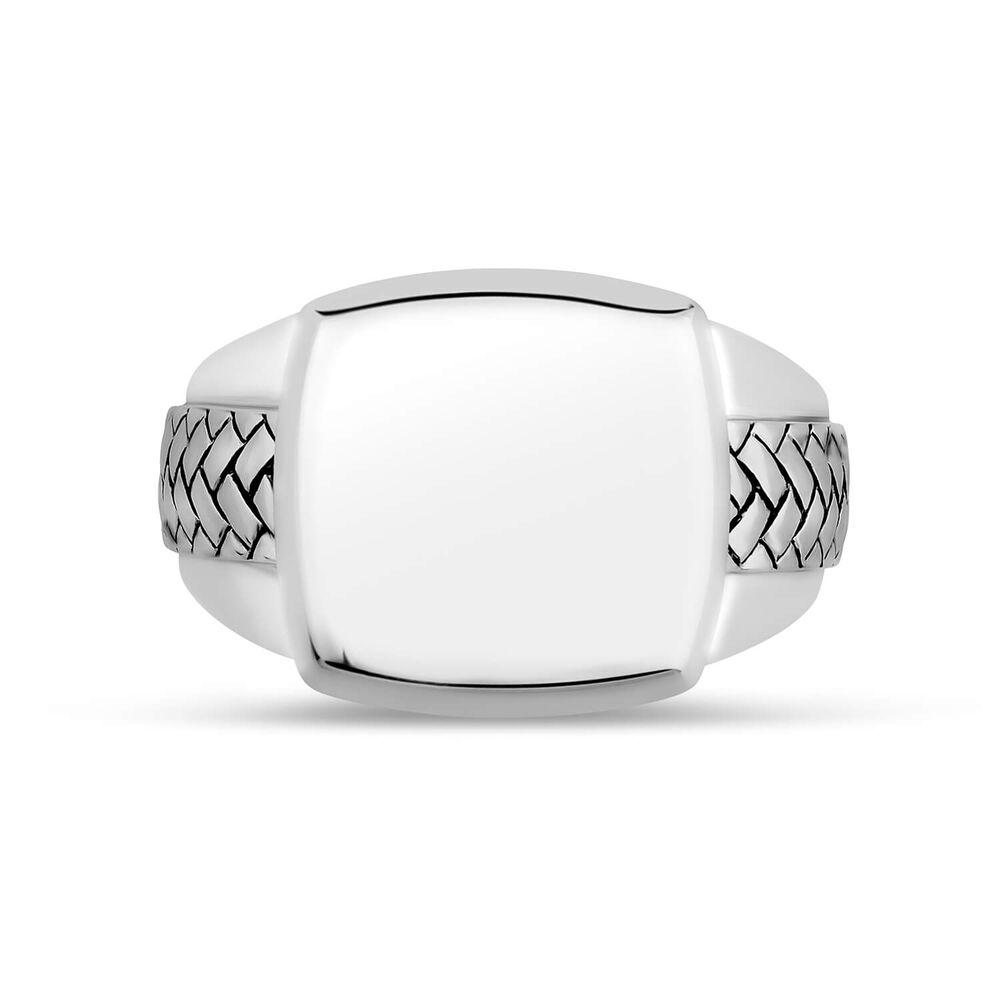 Gents Sterling Silver Cushion & Plait Shoulders Signet Ring