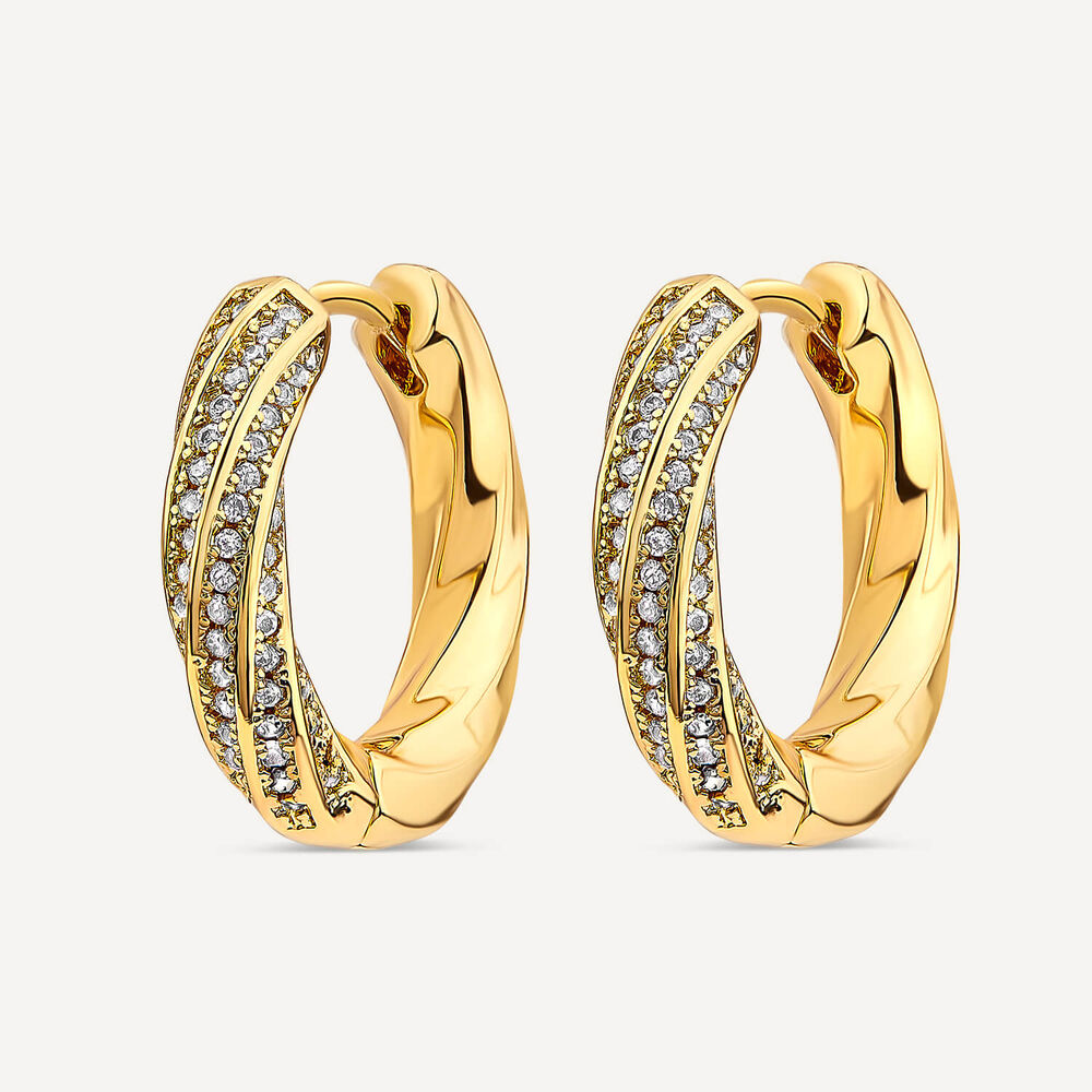 Yellow Gold Plated Sterling Silver Cubic Zirconia Twist Hoop Earrings