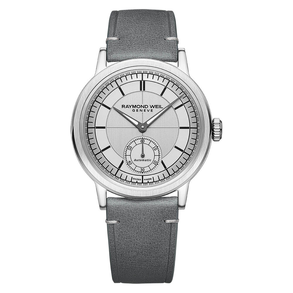 Raymond Weil Millesime 39.5mm Silver Dial Grey Leather Strap Watch image number 0