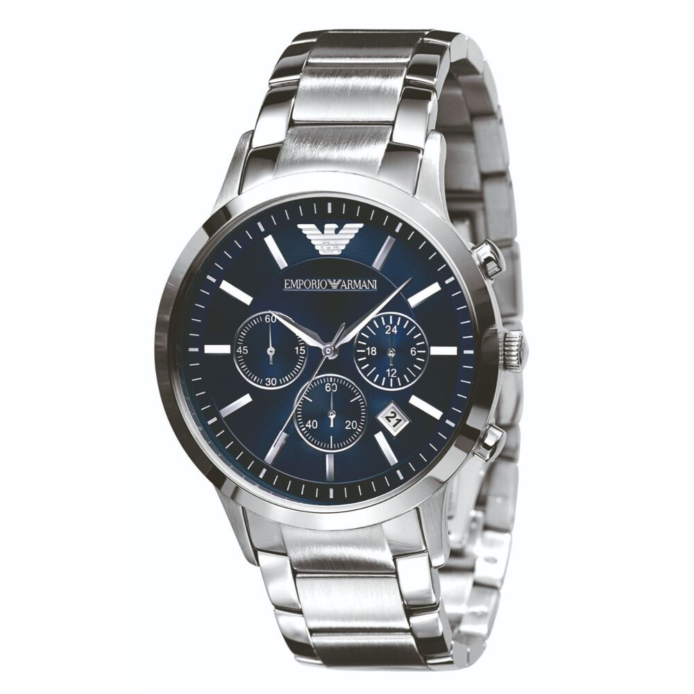 Emporio Armani Classic chronograph blue dial steel bracelet watch