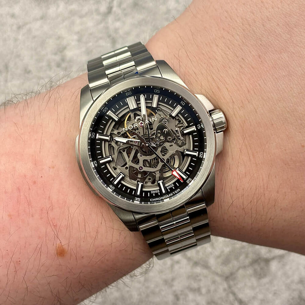 NORQAIN Independence Skeleton 42mm Dial Stainless Steel Bracelet Watch image number 1