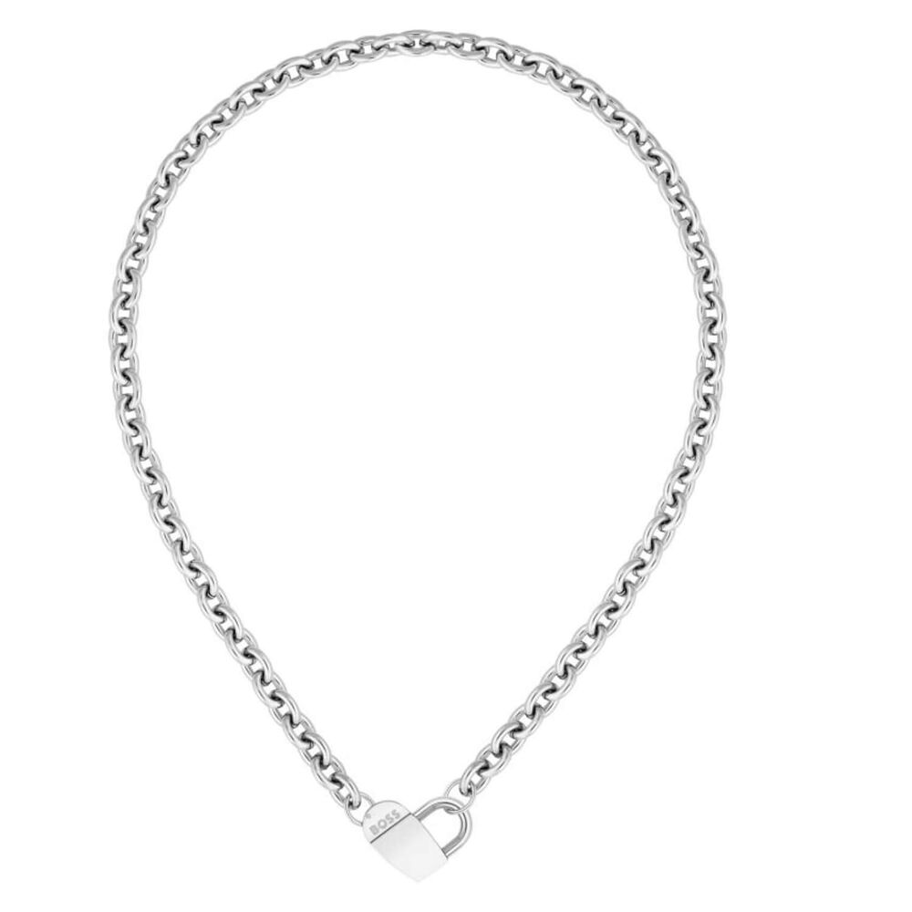 Ladies BOSS Dinya Stainless Steel Heart Monogram Necklace