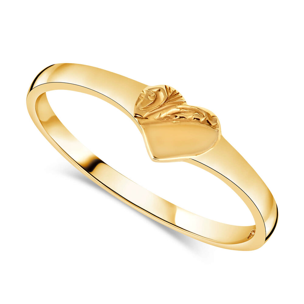 9ct Yellow Gold Half Engraved Heart Baby Signet Ring