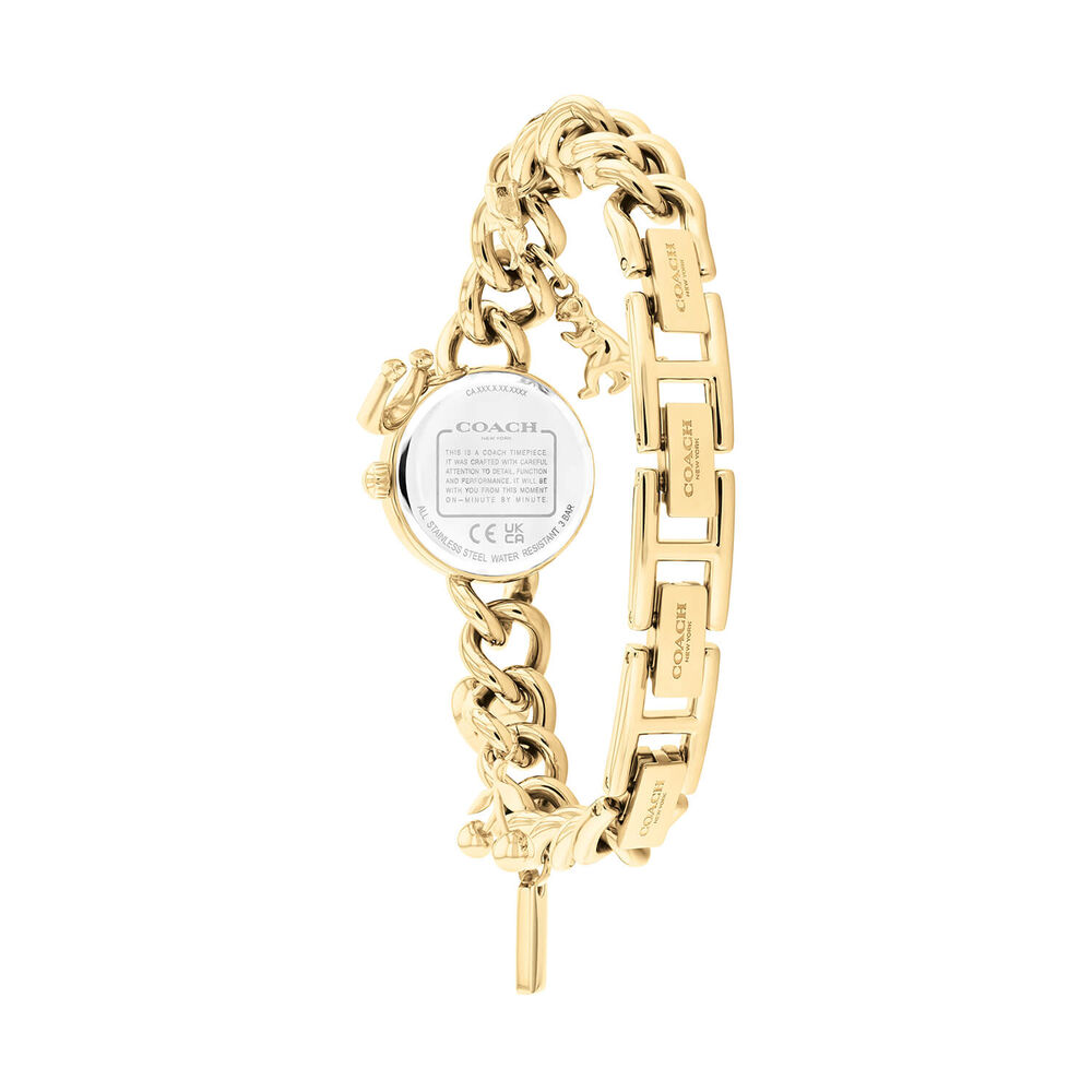 Coach Iris 22mm White Dial Gold Tone Steel Charm Bracelet Watch