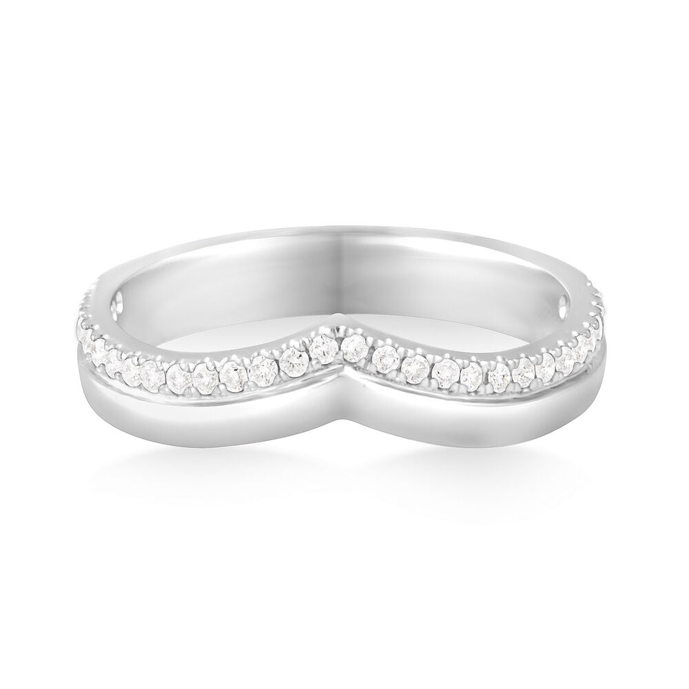 9ct White Gold 0.15ct Diamond Wishbone Wedding Ring
