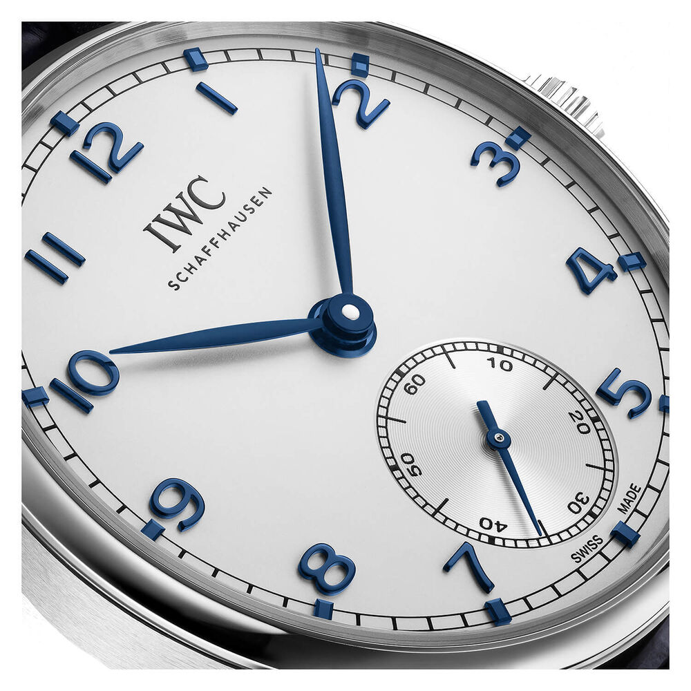 IWC Schaffhausen Portugieser Automatic 40 Silver Dial Blue Strap Watch