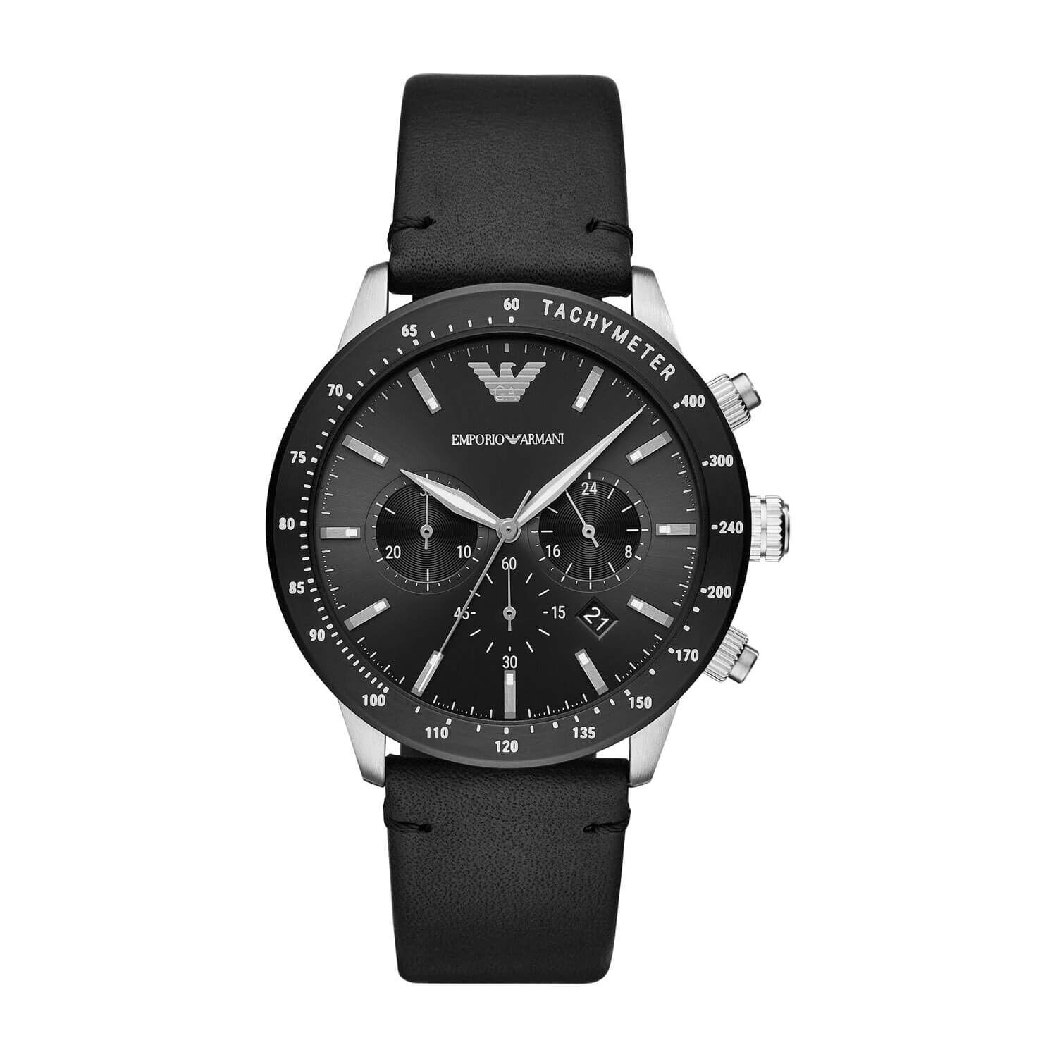 Emporio armani watch black leather outlet strap