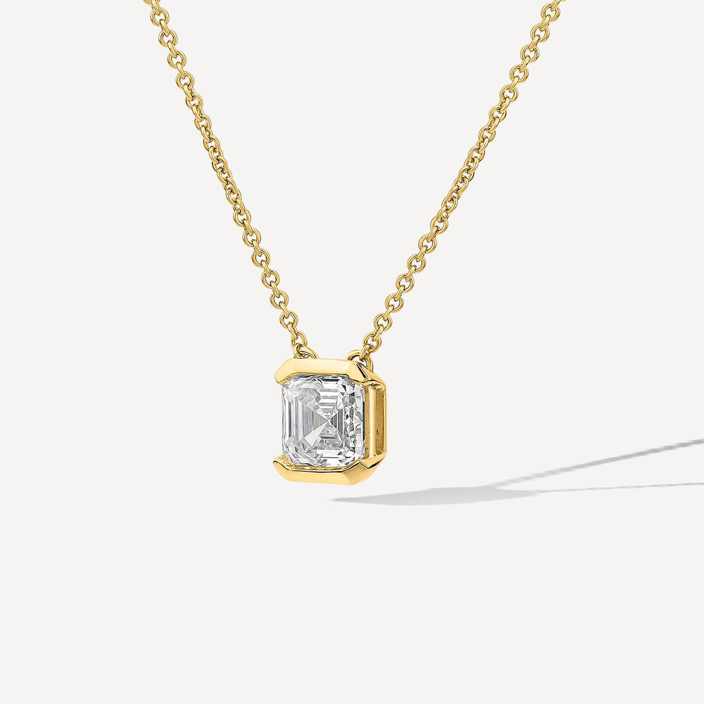 Born 1ct Classic 9ct Yellow Gold Lab Grown 1.00ct Asscher Cut Diamond Pendant image number 1