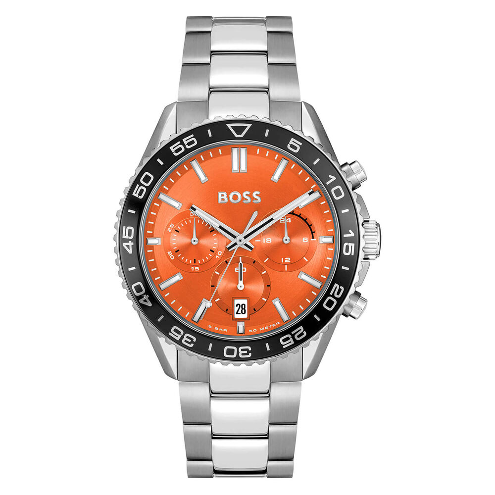 BOSS Runner Chronograph 43mm Orange Dial Steel Bracelet Watch