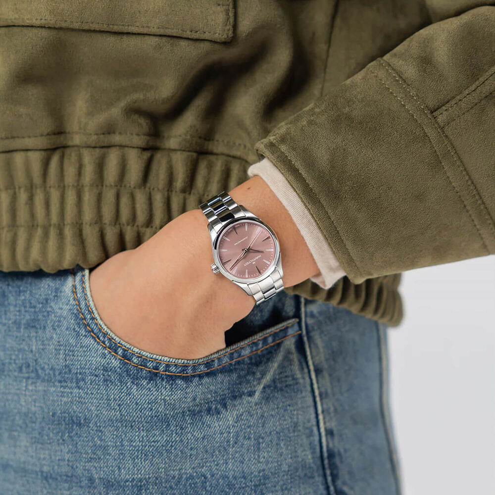 Hamilton Jazzmaster Quartz 32mm Pink Dial Steel Bracelet Watch