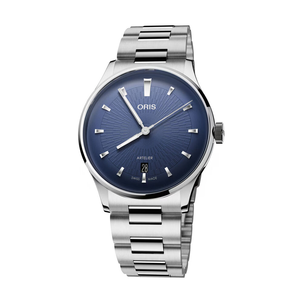 Oris Artelier Date 38mm Blue Dial Black Steel Bracelet Watch