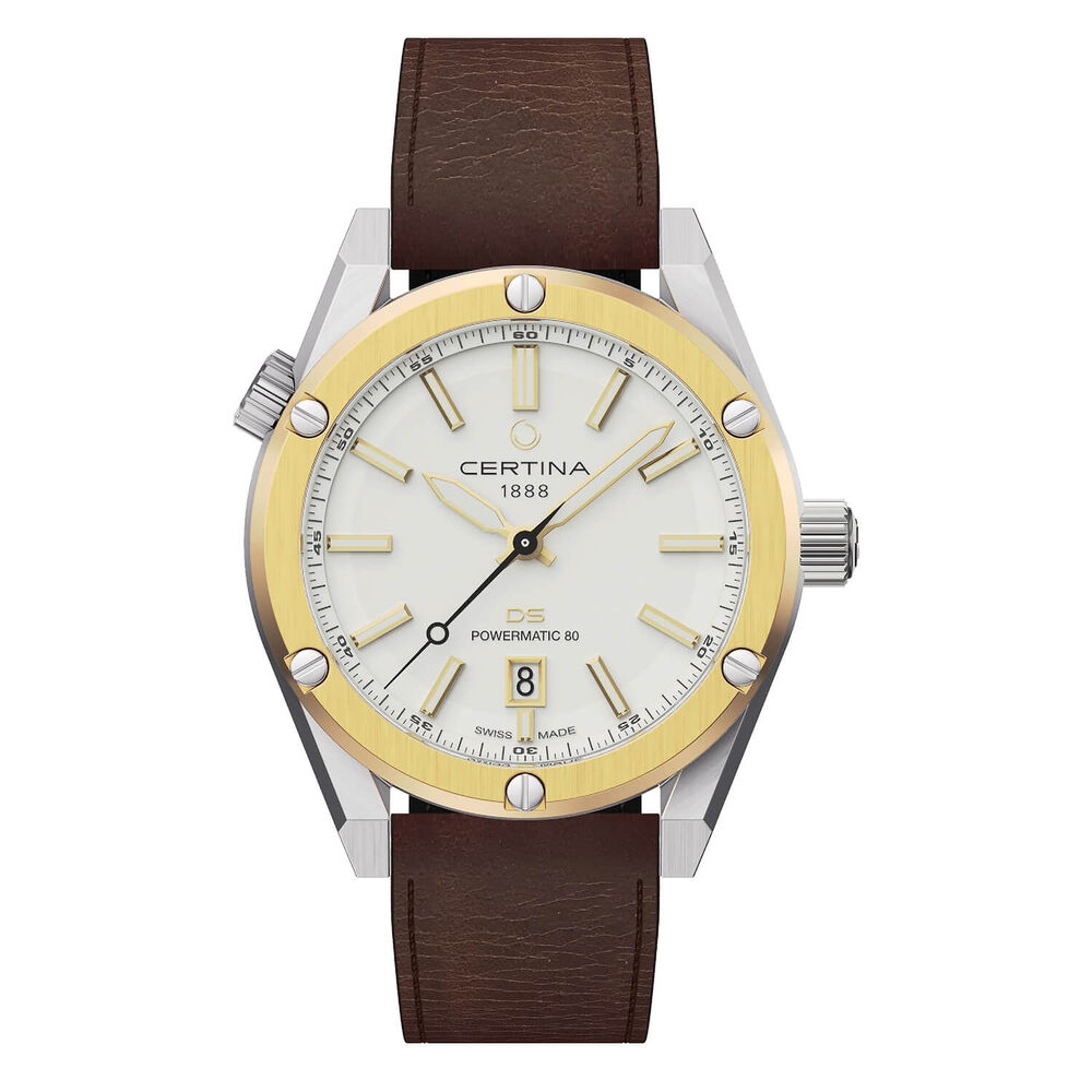 Certina DS+ 37.4mm Silver Dial Yellow Gold Bezel Mesh & Leather Strap Watch Kit image number 4
