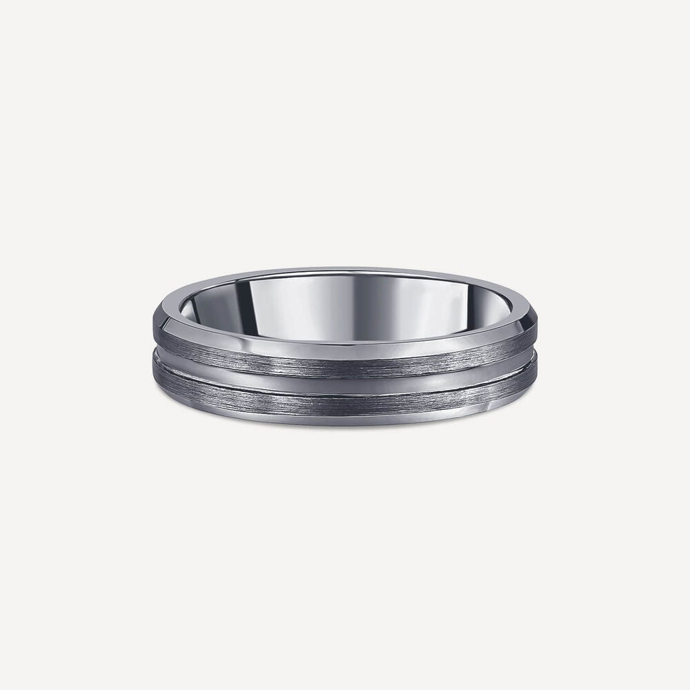 Tungsten Matte Centre Groove Polished Edge 5mm Men's Ring image number 2