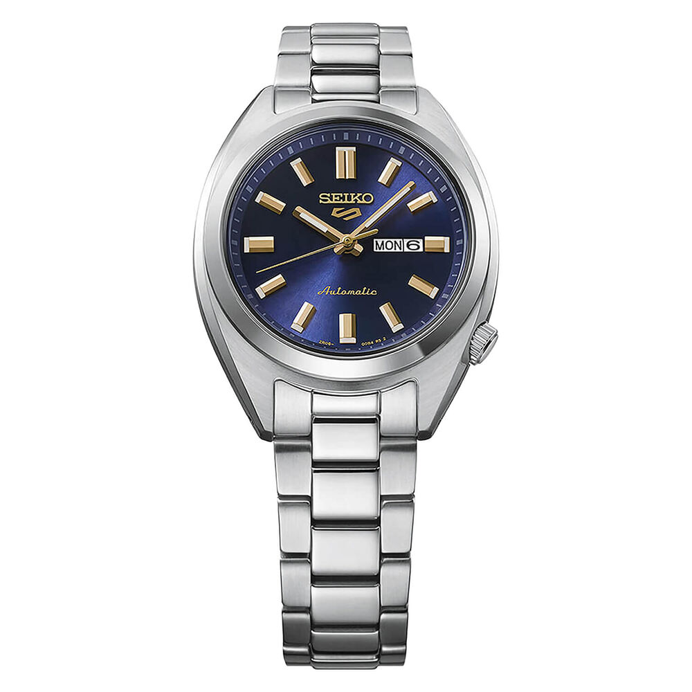 Seiko 5 Sports ‘Hebitama’ SNXS Denim Blue 32mm Dial Steel Bracelet Watch image number 2