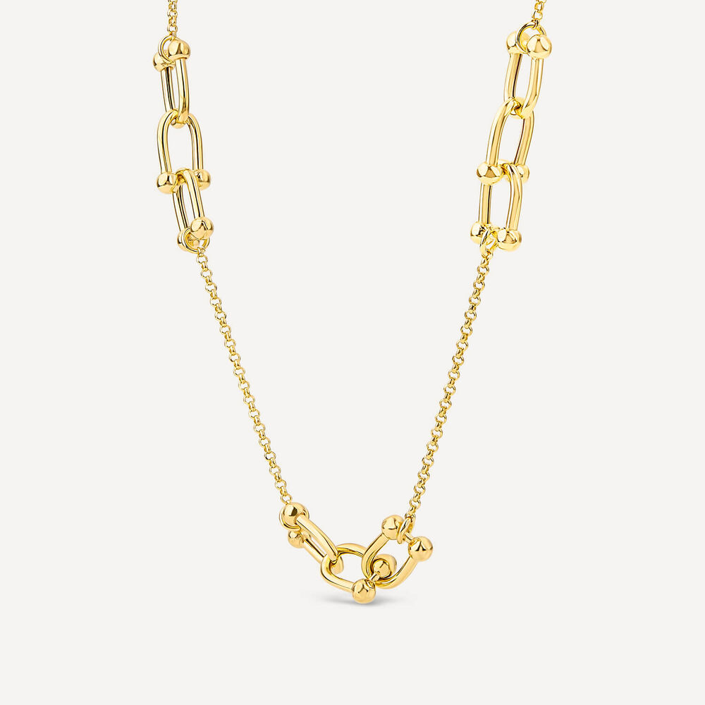 Yellow Gold Plated Sterling Silver Stationed Stirrup Chain Necklet image number 1