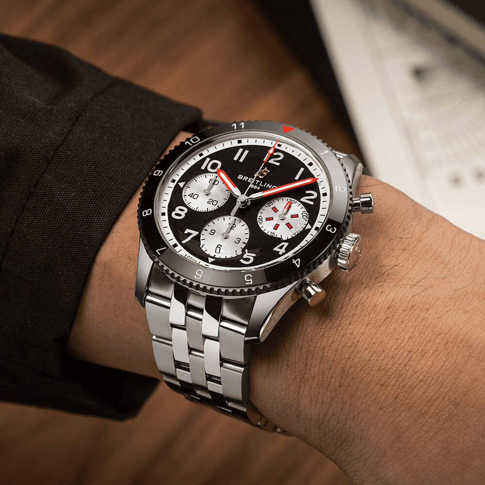 Breitling Classic AVI Havillannd Mosquito 42mm Black Chronograph Dial Steel Bracelet Watch image number 4