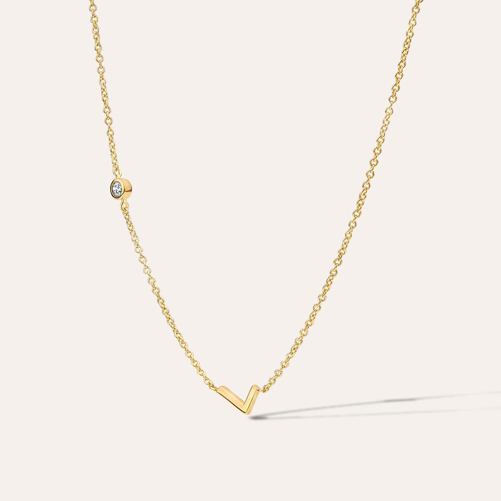 Yellow Gold Plated Vermeil Sterling Silver 0.06ct Lab Grown Diamond Initial L Necklet