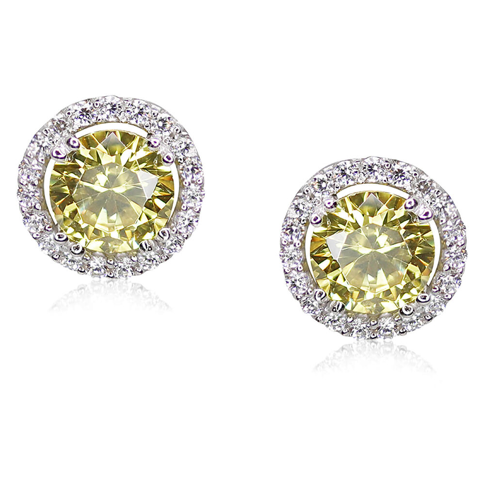 CARAT* London Cubic Zirconia Silver Gwen Round Borderset Stud Earrings image number 0