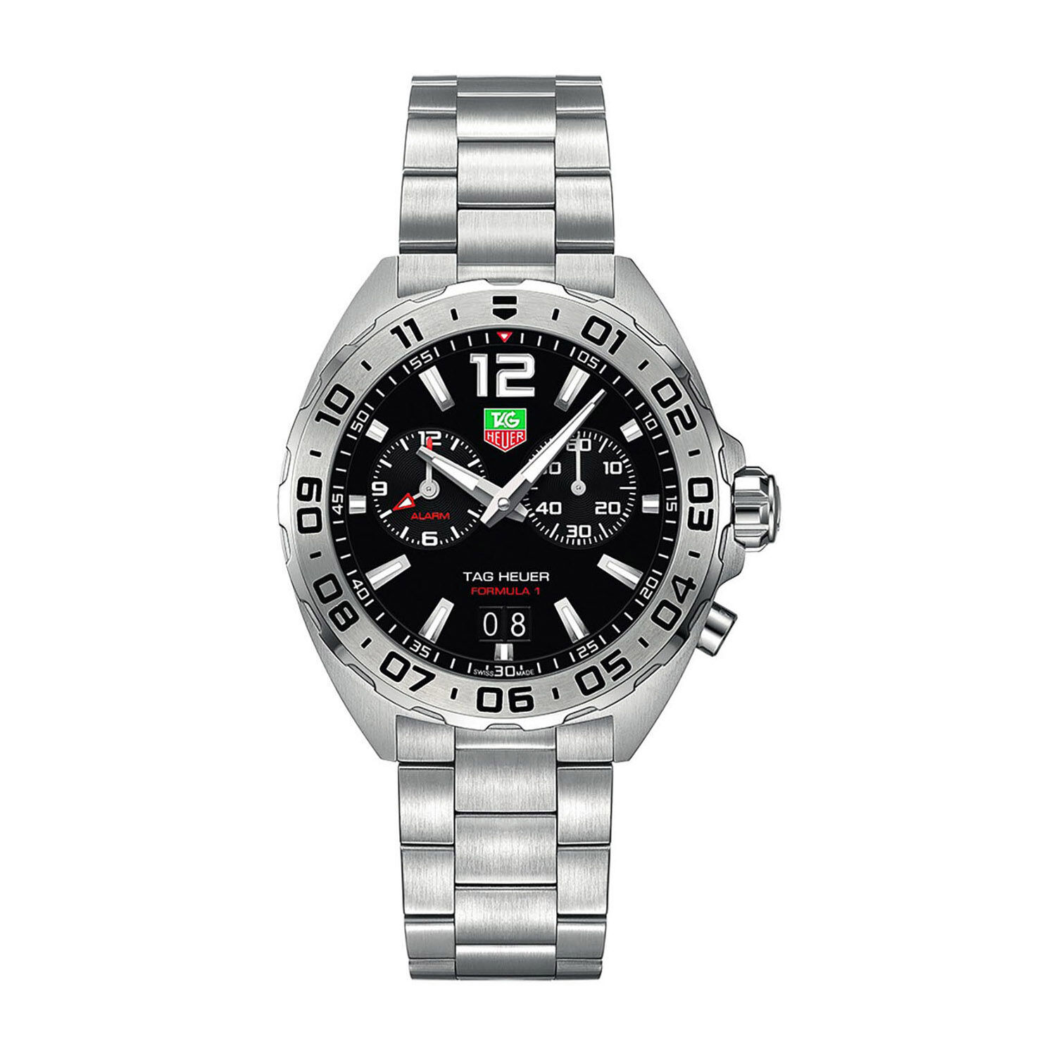 TAG Heuer F1 Black Alarm Dial With Date Steel Bracelet Watch