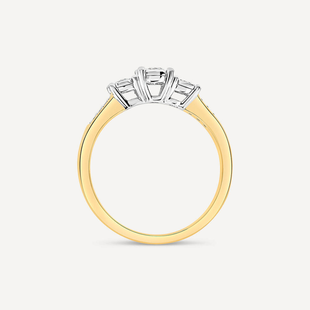 9ct Yellow Gold 0.33ct Illusion Three Stones & Diamond Shoulders Ring image number 3