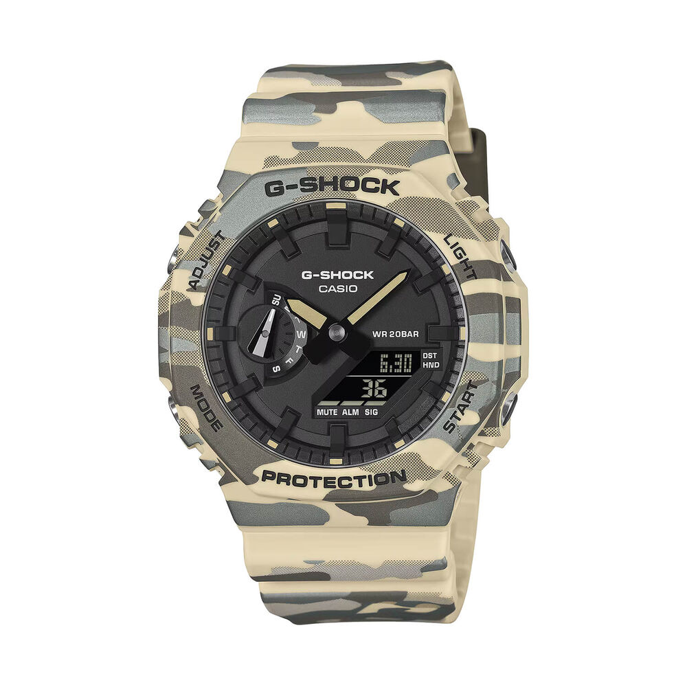 G-SHOCK Classic GA-2100 Series 48.5mm Black Dial Beige & Gray Camouflage Resin Strap Watch