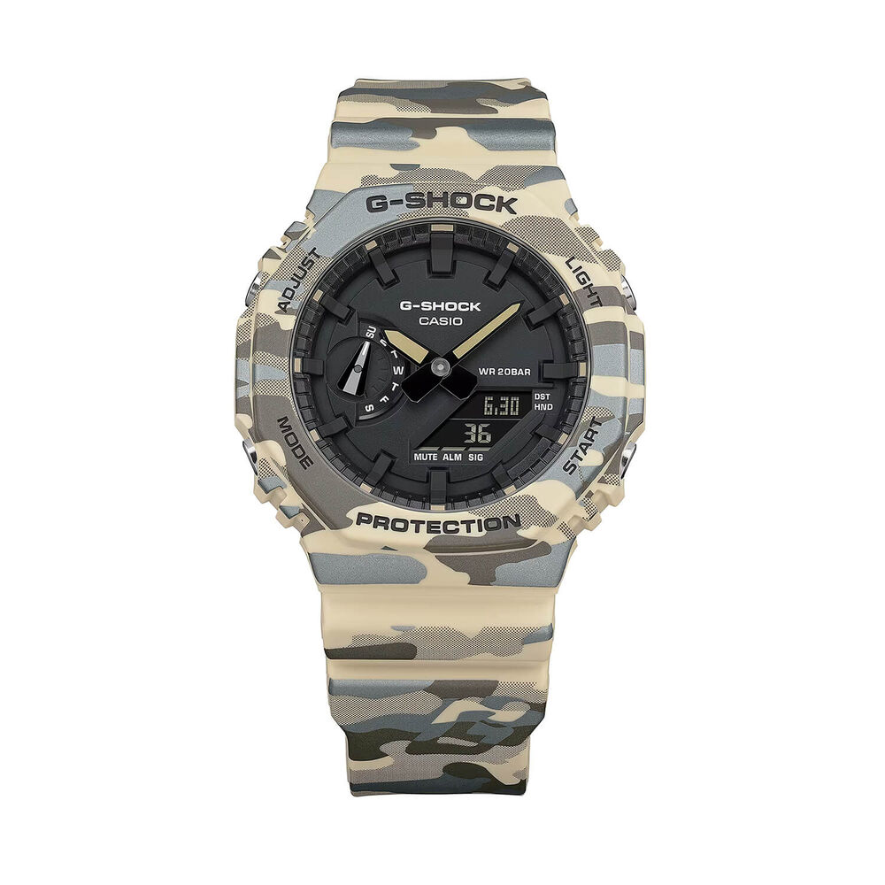 G-SHOCK Classic GA-2100 Series 48.5mm Black Dial Beige & Gray Camouflage Resin Strap Watch
