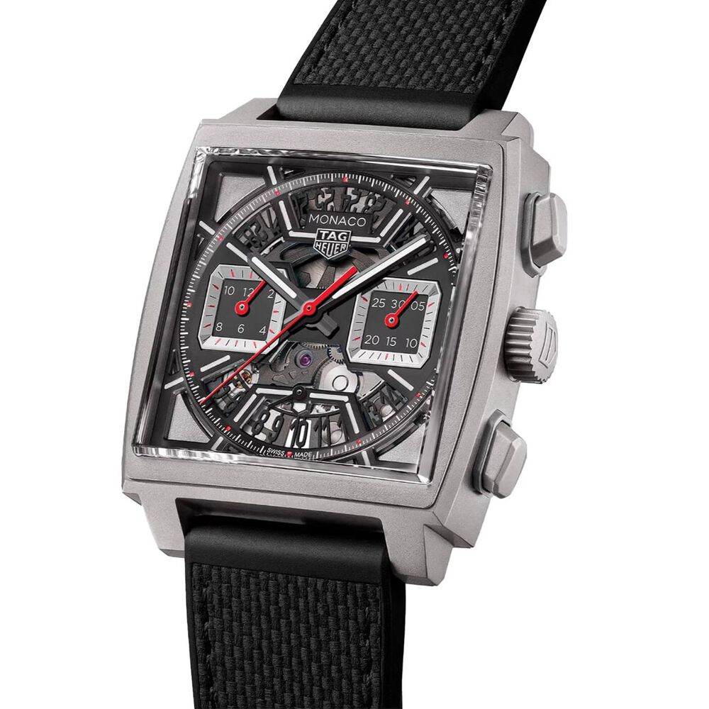 TAG Heuer Monaco Chronograph 39mm Black Skeleton Dial Rubber Strap Watch