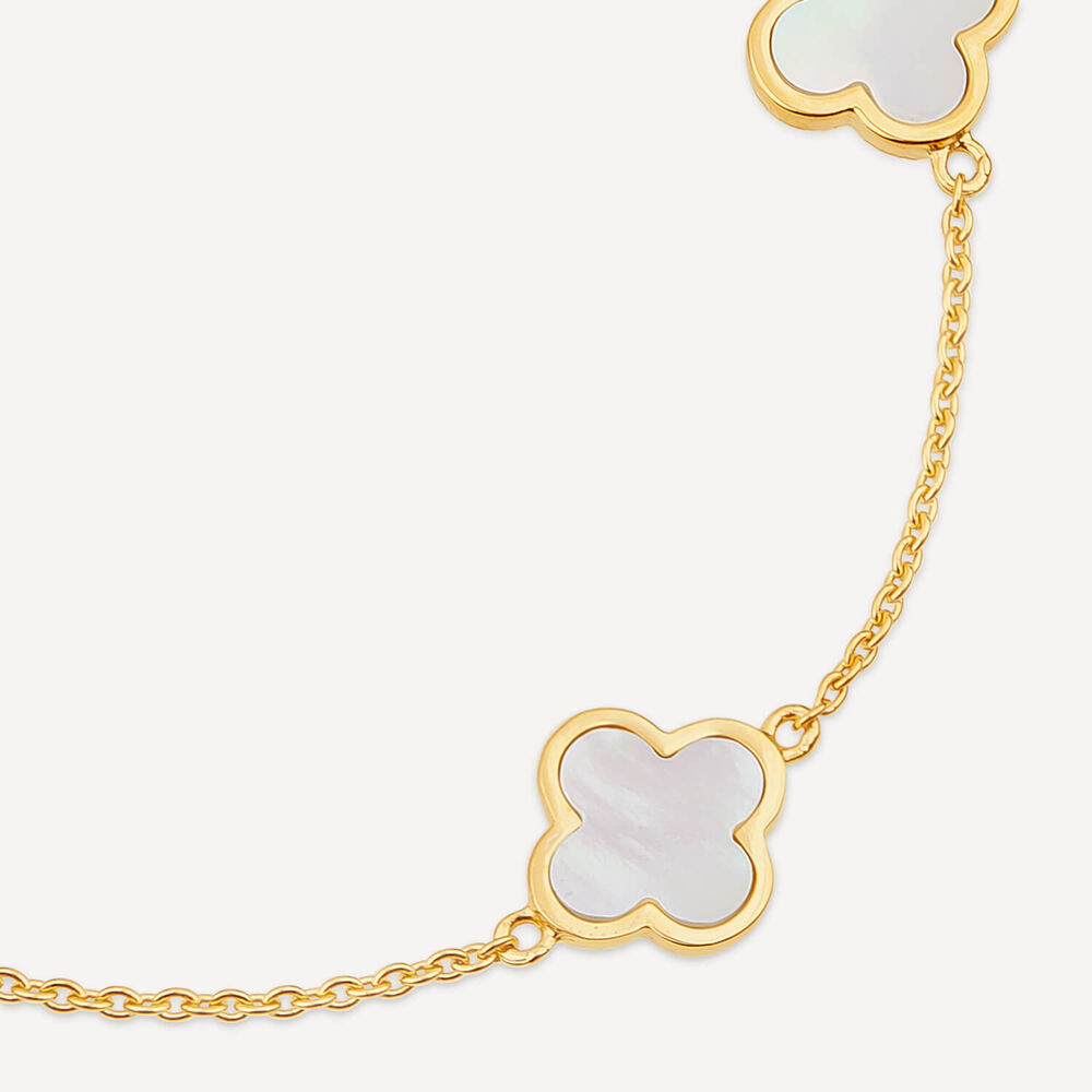 Yellow Gold Plated Sterling Silver Mother of Pearl 4 Clover Petal Bracelet image number 1