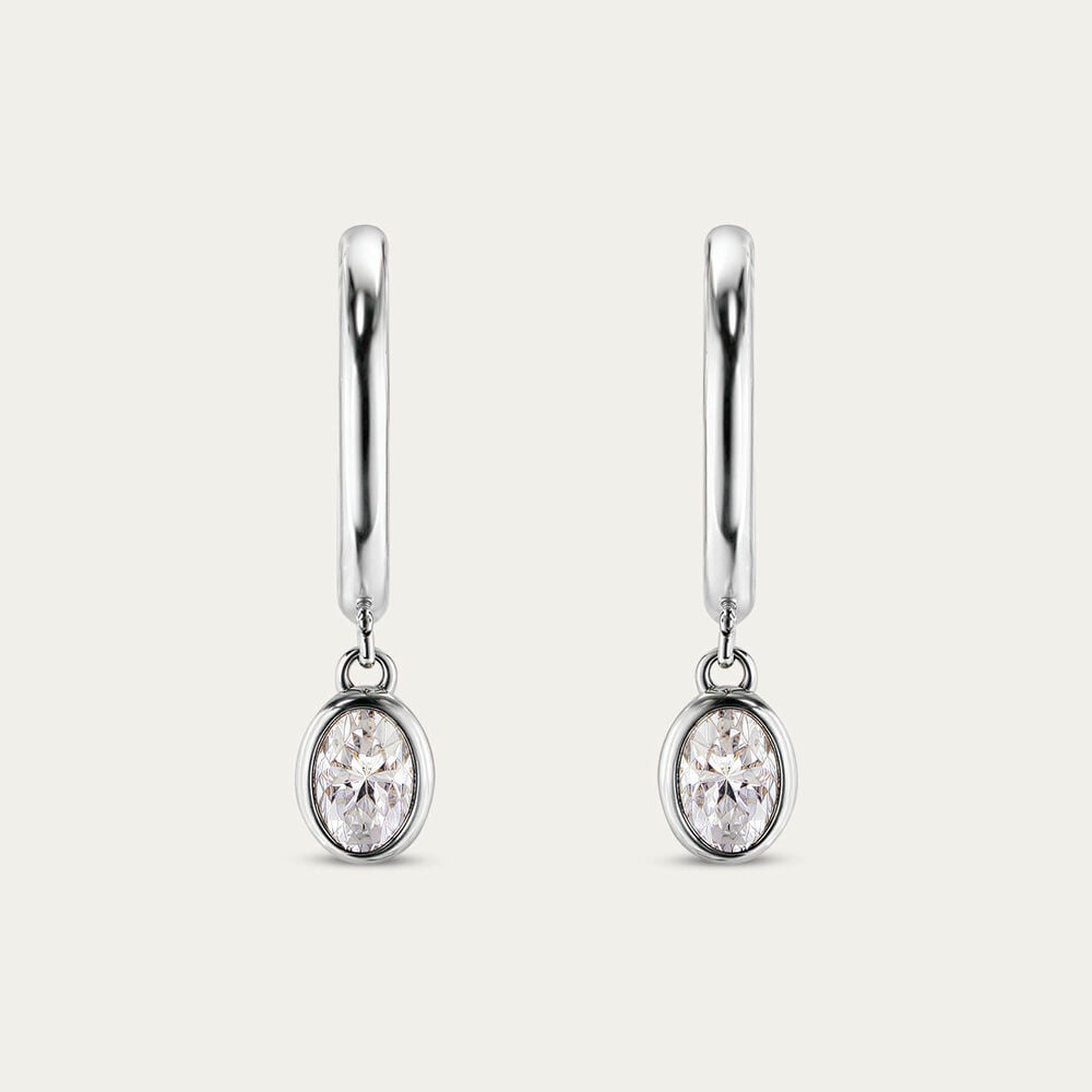 9ct White Gold 0.40ct Oval Diamond Half Hoop Drop Earrings