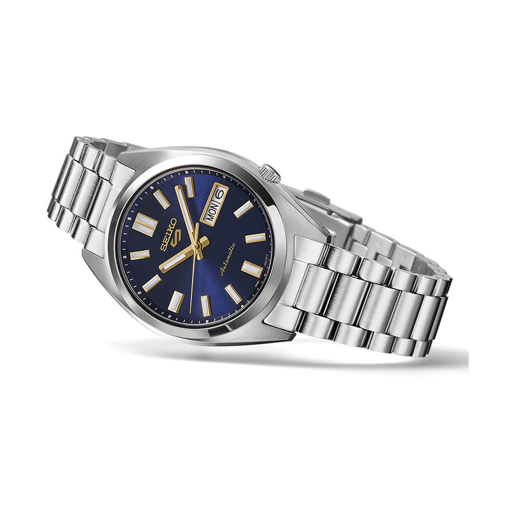 Seiko 5 Sports SNXS Vintage Gold Collection 'Blazer Blue' 37.4mm Dial Steel Bracelet Watch image number 3