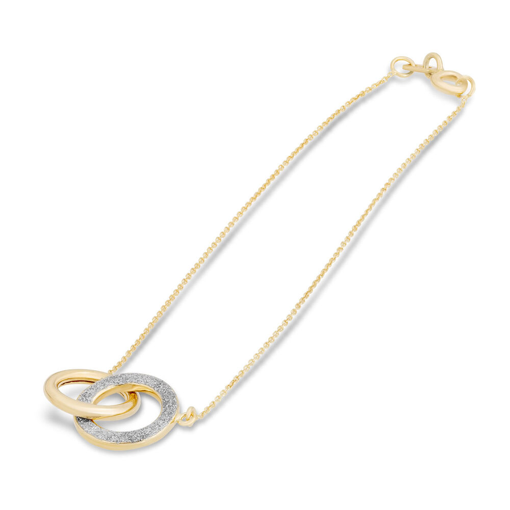 9ct Gold Plain and Glitter Interlocking Circle Bracelet image number 1