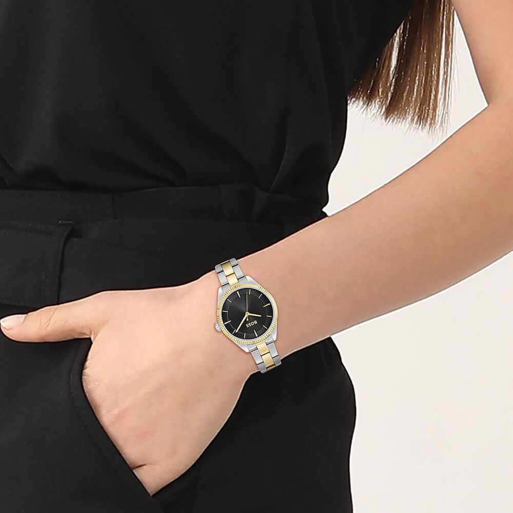 BOSS Sage 32mm Black 3 Hands Dial Two Tone Case & Bracelet Watch image number 3