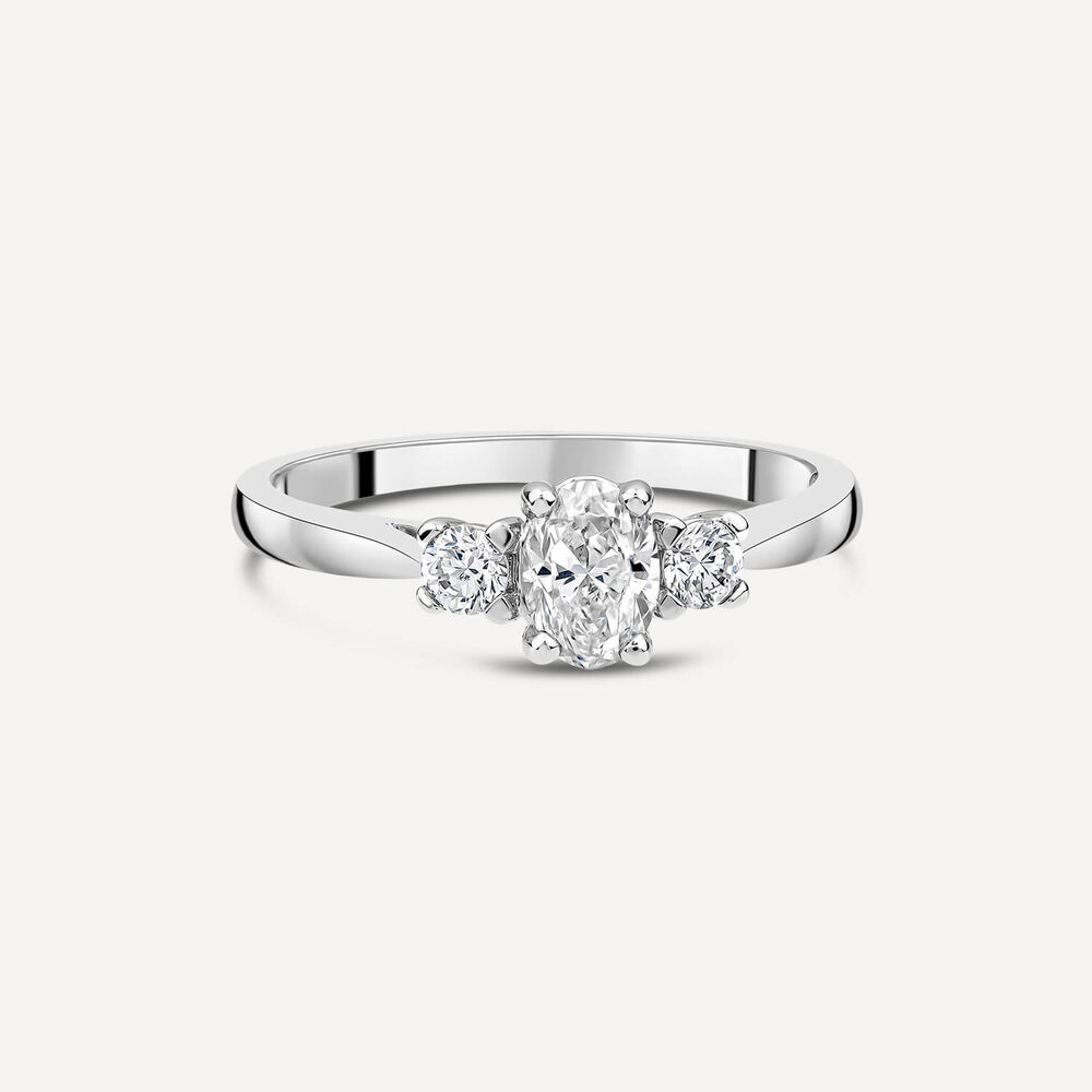 Northern Star 0.55ct Diamond Three Stones Oval Centre & Round Sides Platinum Ring image number 2