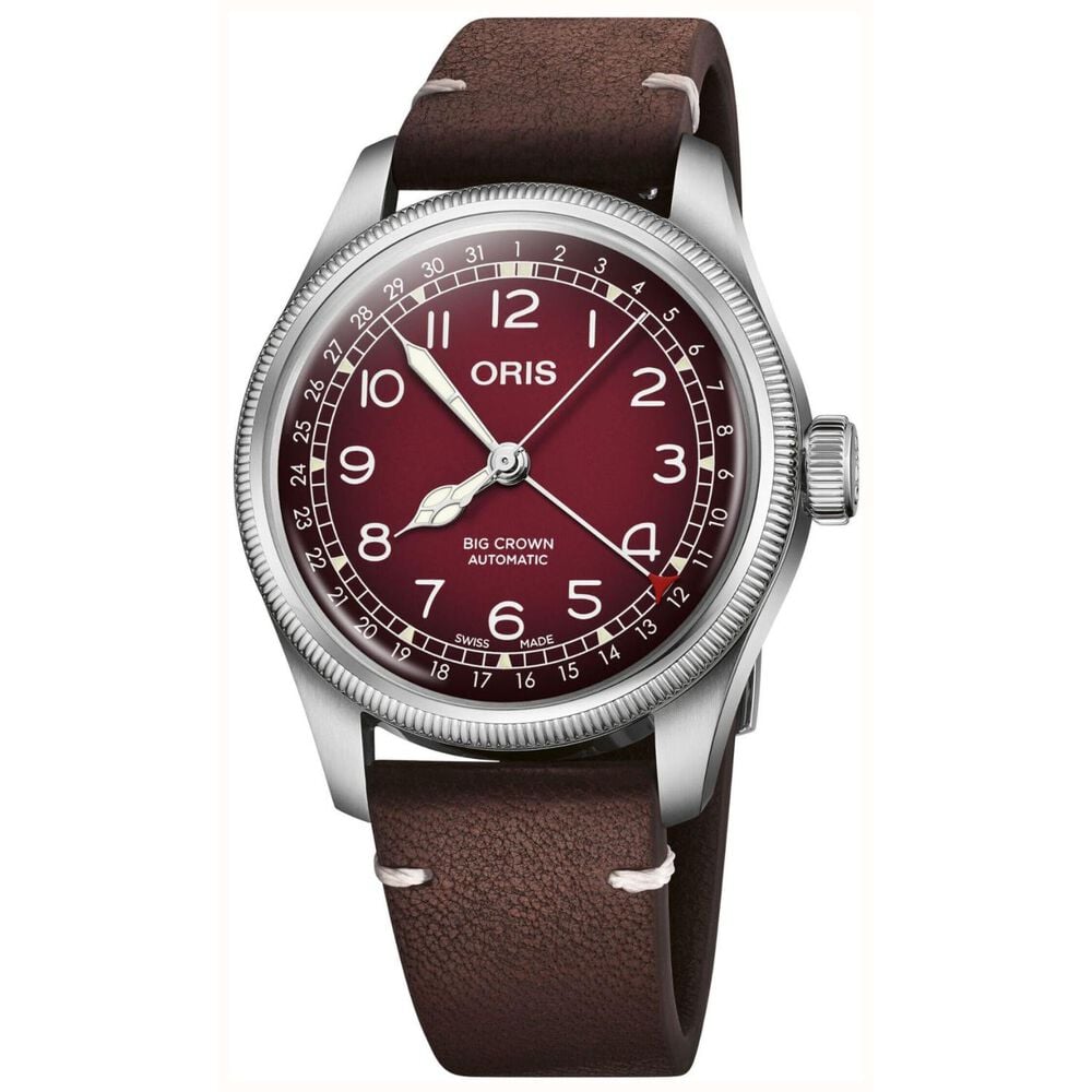 Oris x Cervo Volante Big Crown 40mm Burgundy Dial Brown Leather Strap Watch