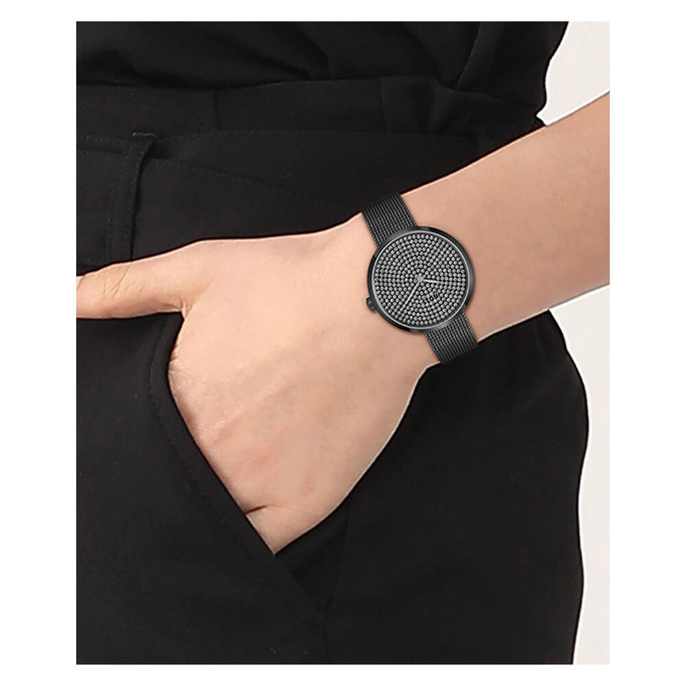 BOSS Praise 36mm Black Cubic Zirconia Dial Black PVD Case Mesh Bracelet image number 3