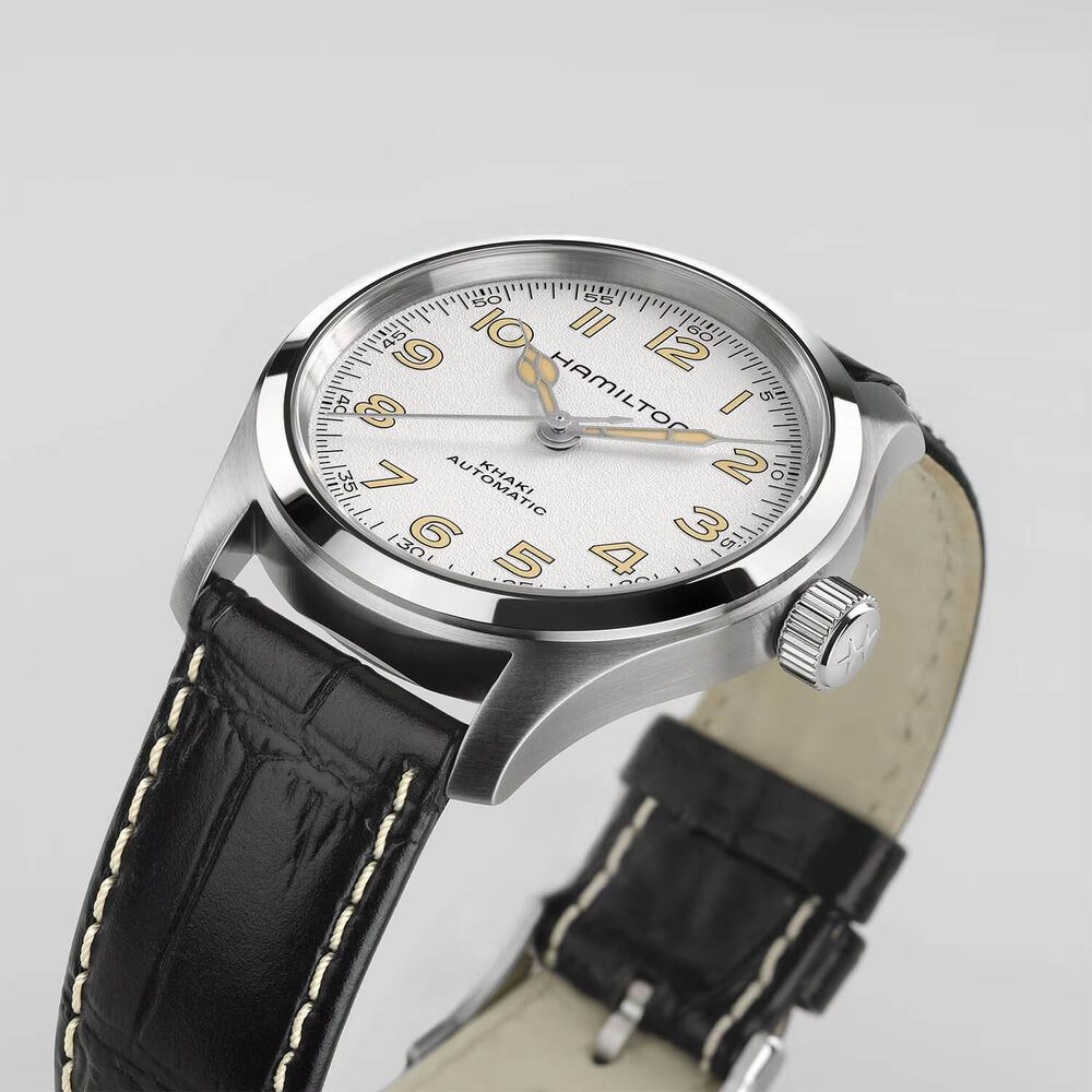 Hamilton Khaki Field Murph 38mm White Dial Steel Case Black Leather Strap Watch image number 3