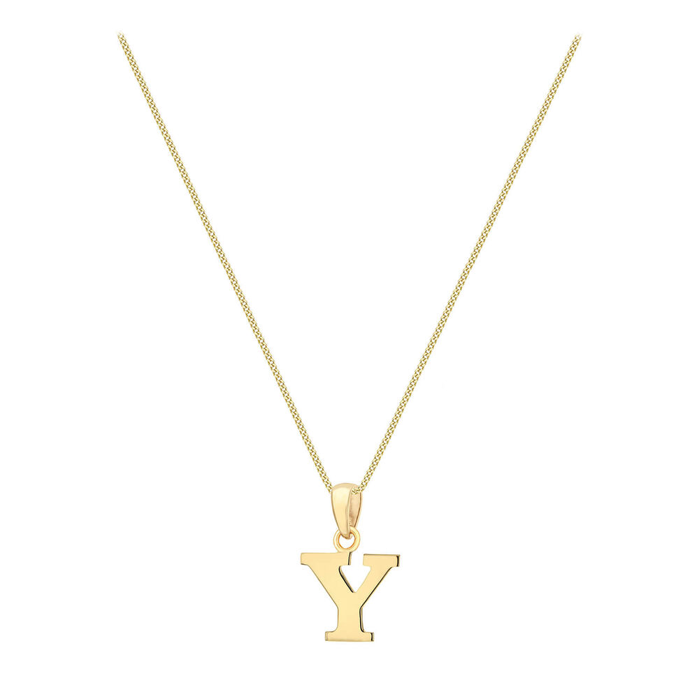 9ct Yellow Gold Plain Initial Y Pendant  (Chain Included) image number 1