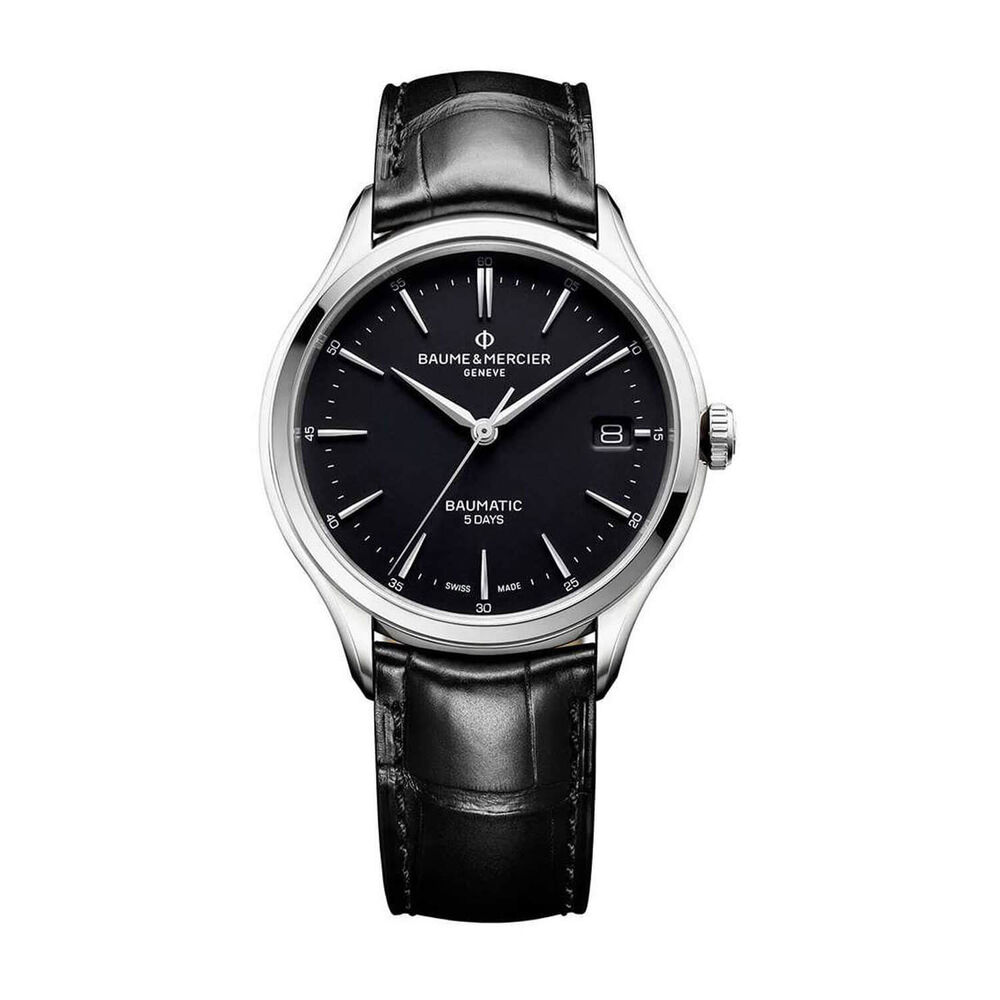 Baume & Mercier Baumatic Clifton Black Dial & Black Leather Strap Watch image number 0