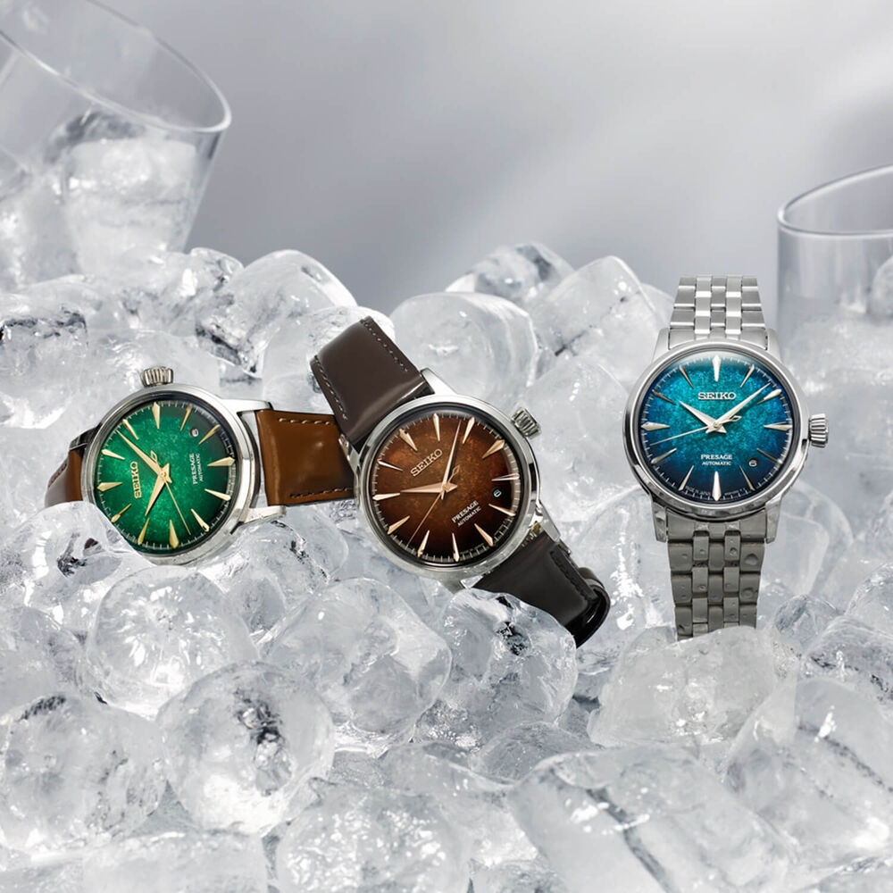 Seiko Presage Cocktail Time Crushed Ice &lsquo;Mint Mist&rsquo; 38.5mm Green Dial Leather Strap Watch