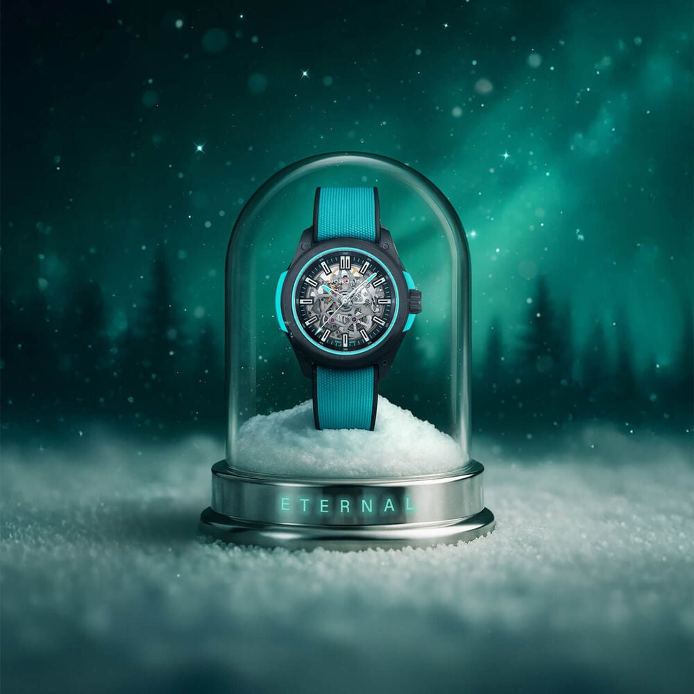 NORQAIN Wild ONE Skeleton 42mm Dial Turquoise Rubber Strap Watch image number 5