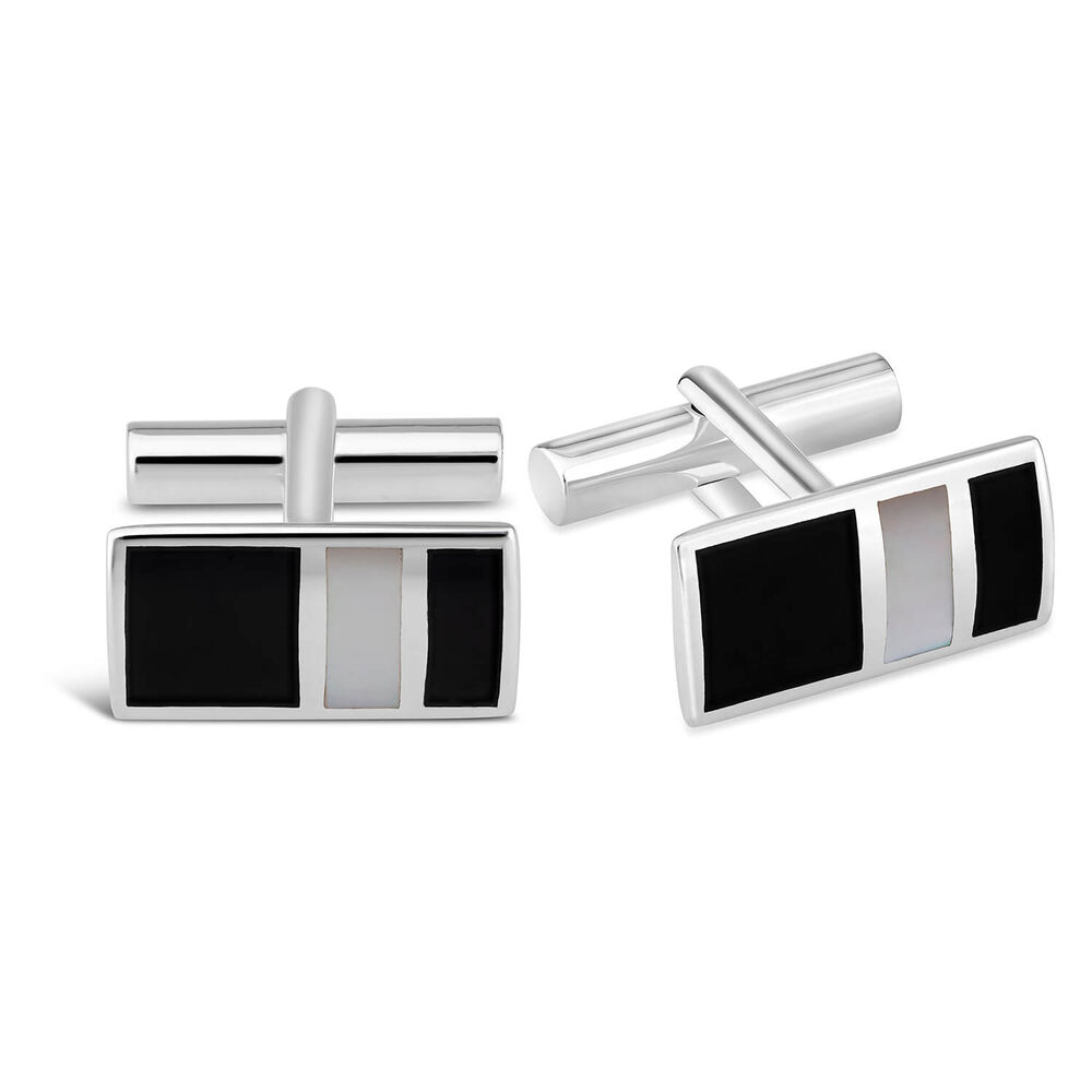 Gents Sterling Silver Onyx & Mother of Pearl Cufflinks image number 2