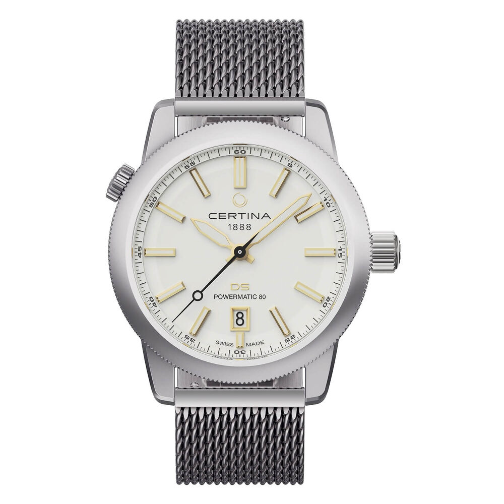 Certina DS+ 37.4mm Silver Dial Yellow Gold Bezel Mesh & Leather Strap Watch Kit image number 2