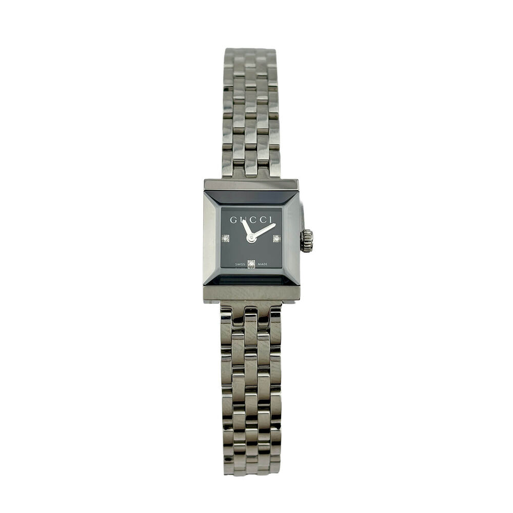 Pre-Owned Gucci G-Frame Square Black Three Diamonds Dial Steel Bracelet Watch image number 0